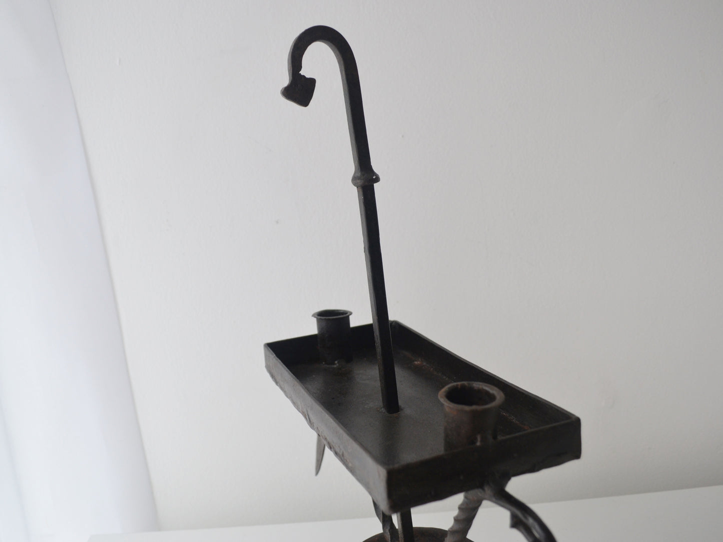 Hand-Forged Wrought Iron Candle Stand — Twisted Tripod, Leaf Details, Arts & Crafts Style
