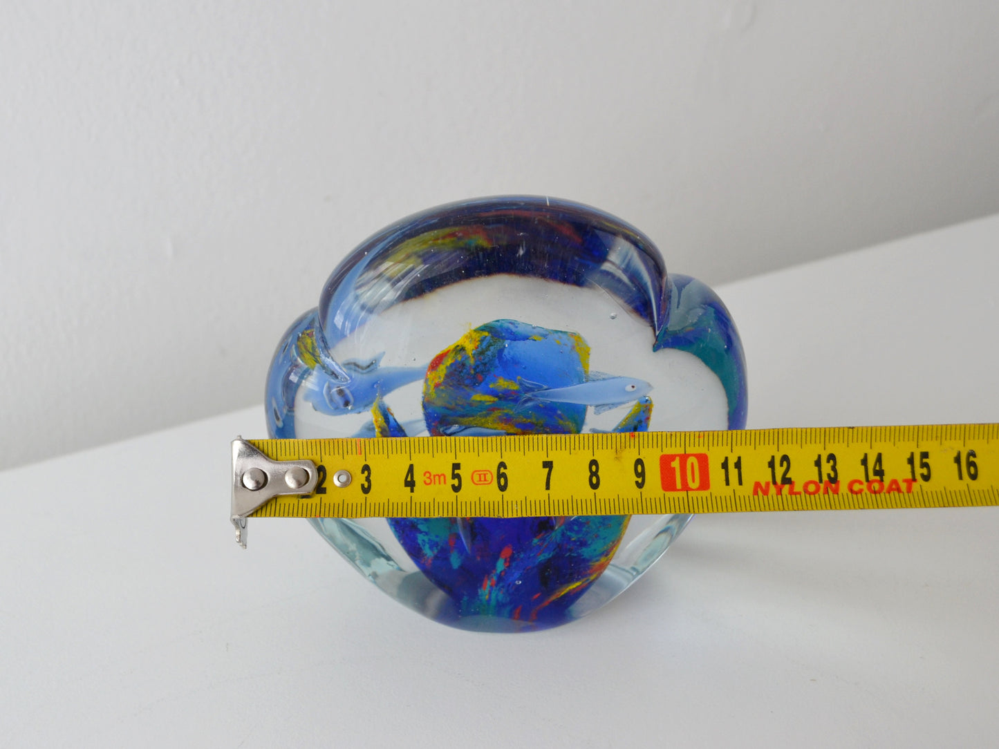 Murano Style Art Glass Aquarium Block — Hand Blown Fish & Coral Sculpture, Italy circa 1960s-80s