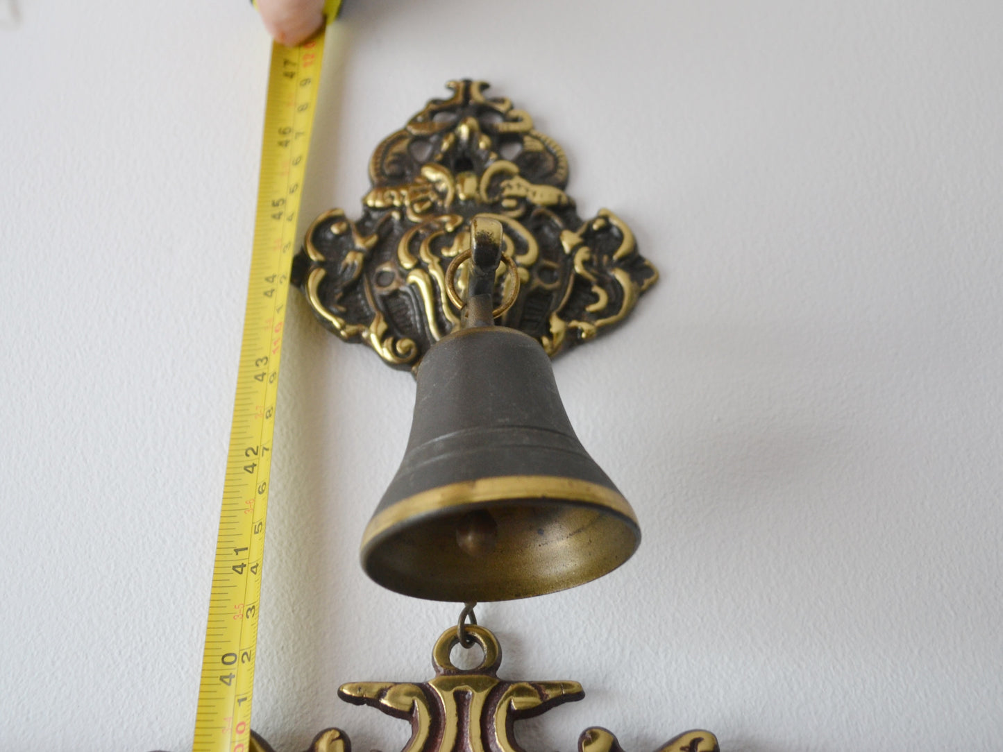 Needlepoint Floral Bell Pull Wall Hanging — Brass Glockenspiel Mount, West Germany circa 1950s–60s