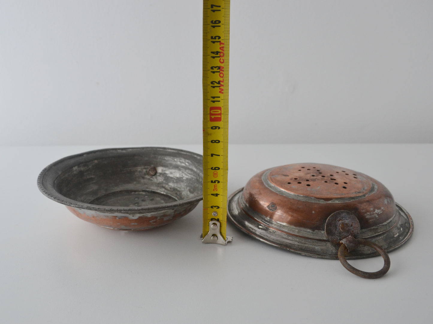 Antique French Copper Colanders, Pair — Tinned Interior, Ring Handles, circa 19th Century