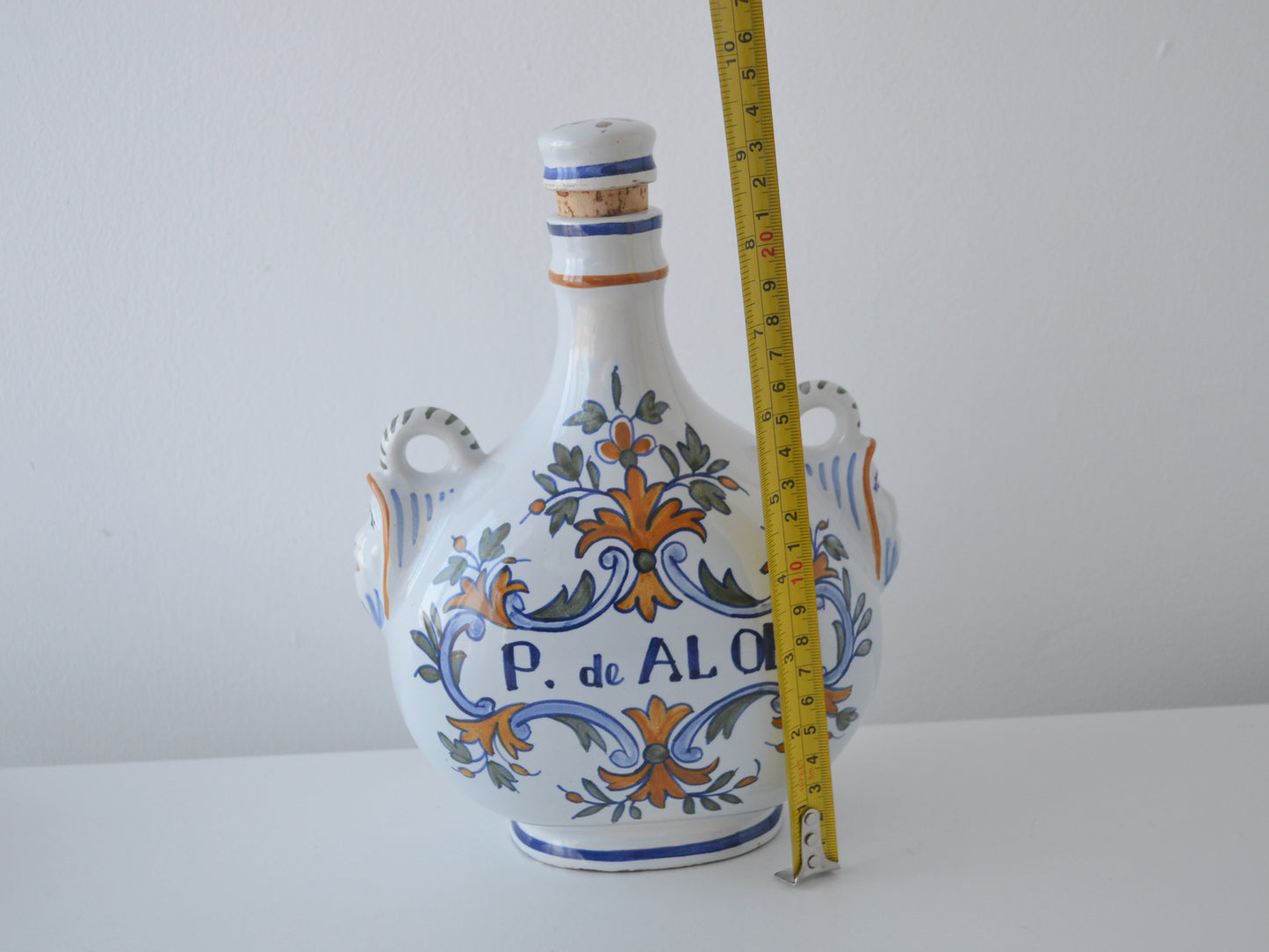 French Faience Apothecary Jar — P. de ALOE Albarello, Original Cork, circa 18th–19th C