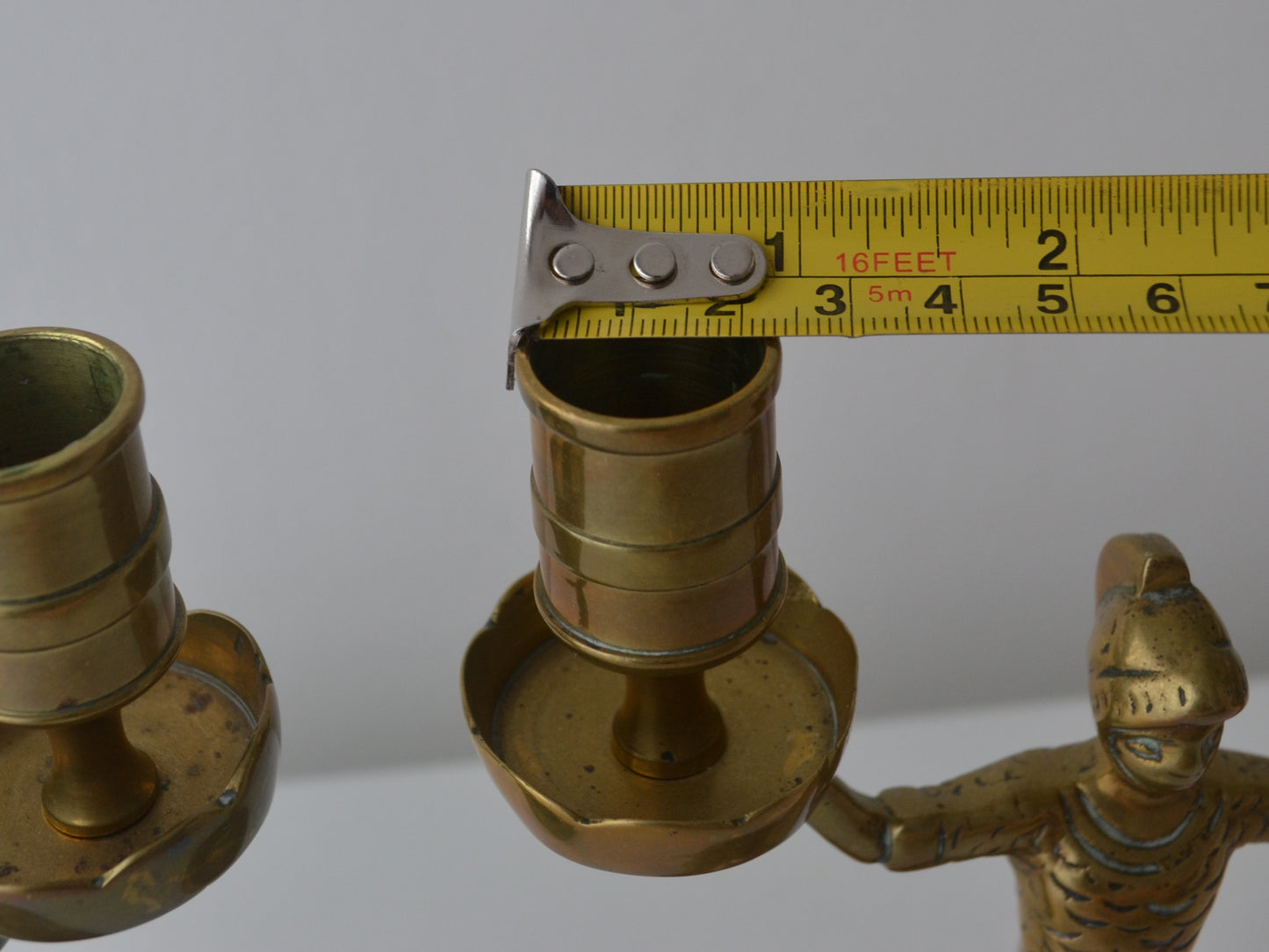 Brass Empire Figural Candelabra Pair — Armoured Soldiers, circa 1900