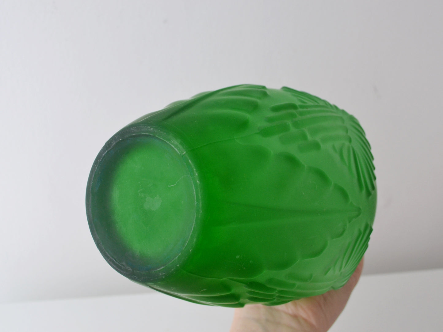 Green Satin Art Deco Calla Lily Vase — France, circa 1920s