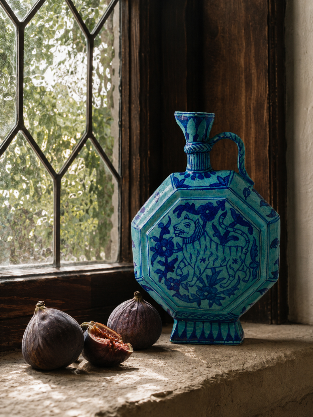 Antique Islamic Moon Flask, Turquoise Blue Pottery, Sindh 19th C
