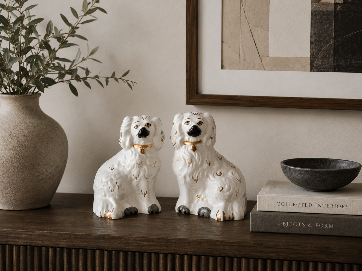 Pair of Beswick Staffordshire Spaniel Dogs, Gilt Collars
