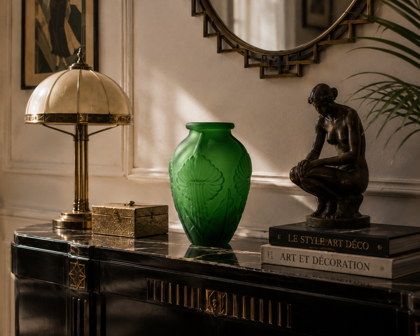 Green Satin Art Deco Calla Lily Vase — France, circa 1920s