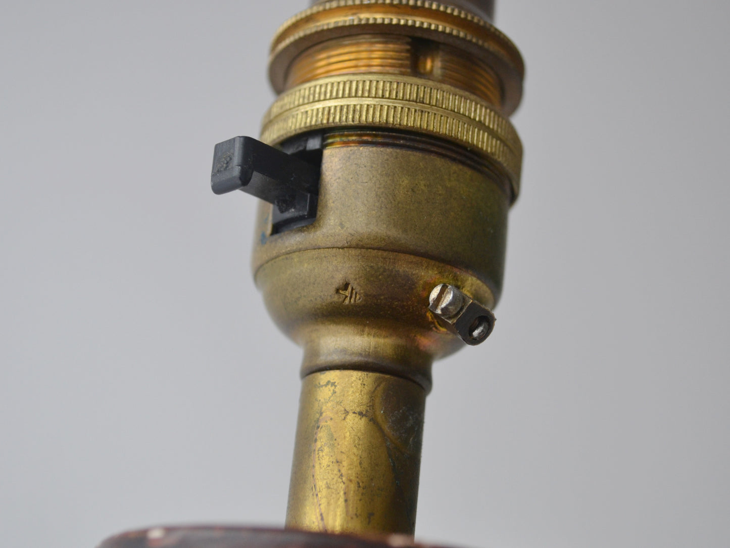 French Empire Lacquered Wood Column Table Lamp — Gilt Neoclassical Ornament, Lilley Fitting, England