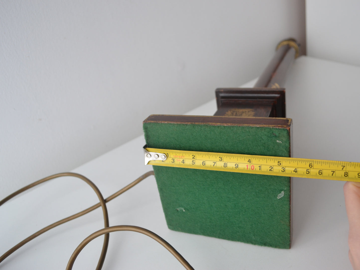 French Empire Lacquered Wood Column Table Lamp — Gilt Neoclassical Ornament, Lilley Fitting, England