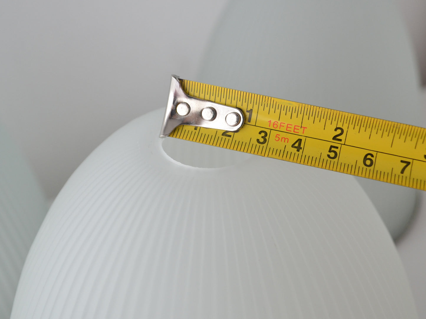 Ribbed Milk Glass Dome Pendant Shades, Holophane Style — Set of Three, Mid-Century Modern