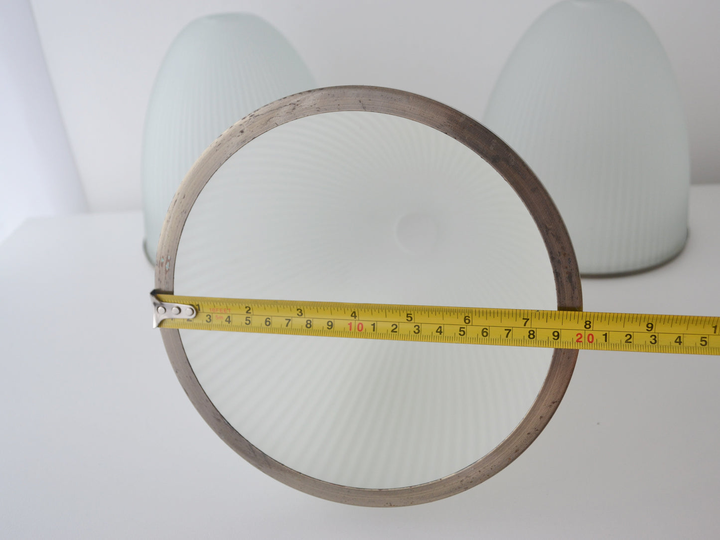 Ribbed Milk Glass Dome Pendant Shades, Holophane Style — Set of Three, Mid-Century Modern