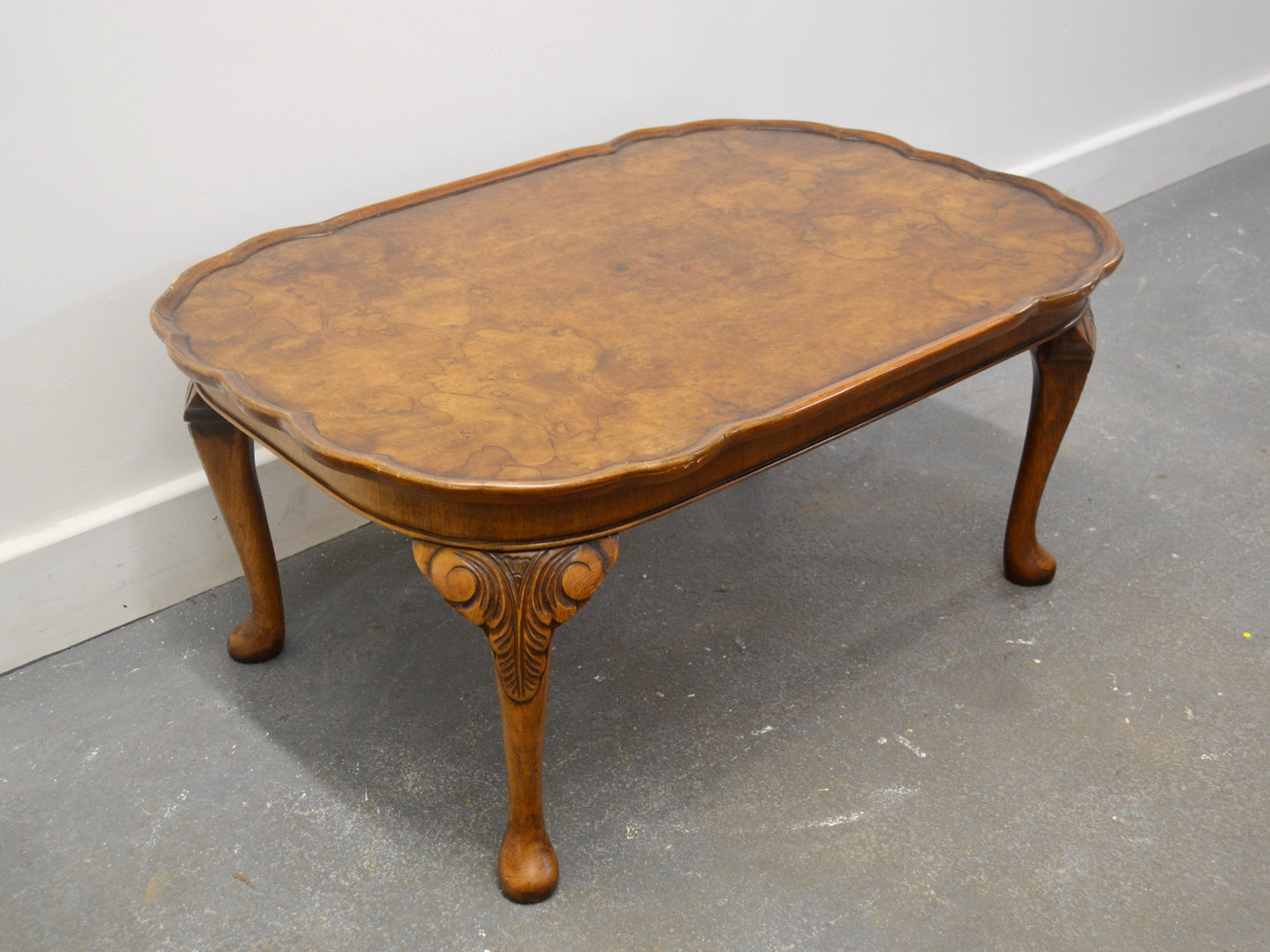 Burr Walnut Queen Anne Coffee Table — Bevan Funnell Reprodux, circa 1970s