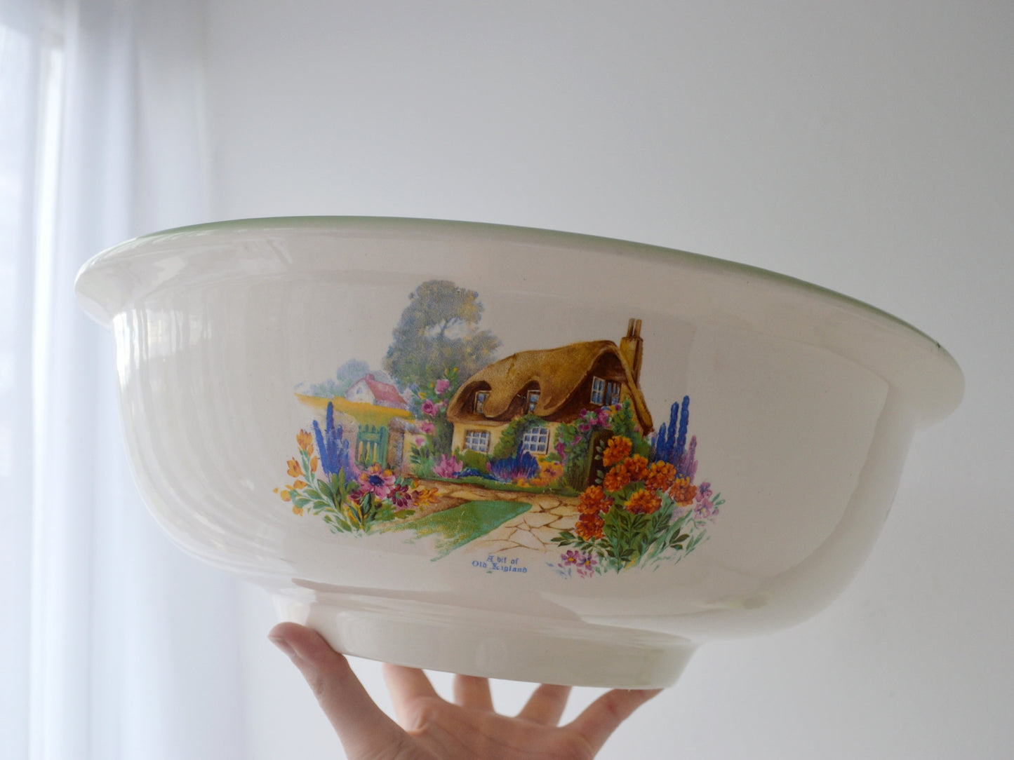 
Wilkinson Ltd Edwardian chamber pot green cottage transferware Royal Staffordshire Pottery England circa 1900