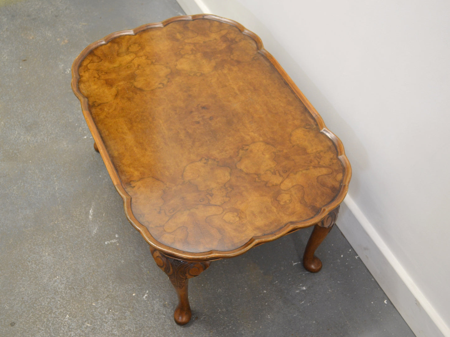 Burr Walnut Queen Anne Coffee Table — Bevan Funnell Reprodux, circa 1970s