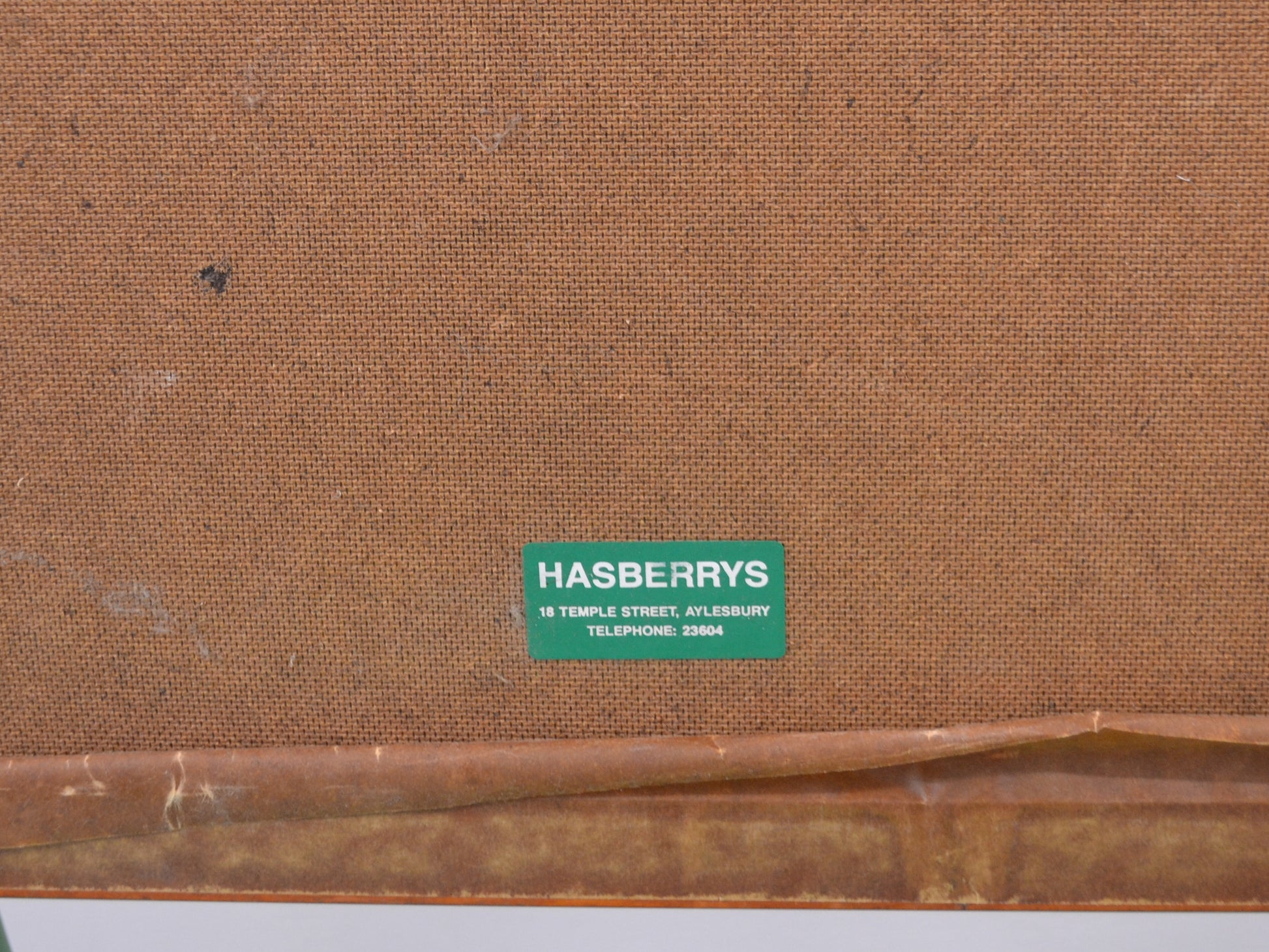 Hasberrys Aylesbury retailer label on verso, oil painting signed Burnett, circa 1960s.