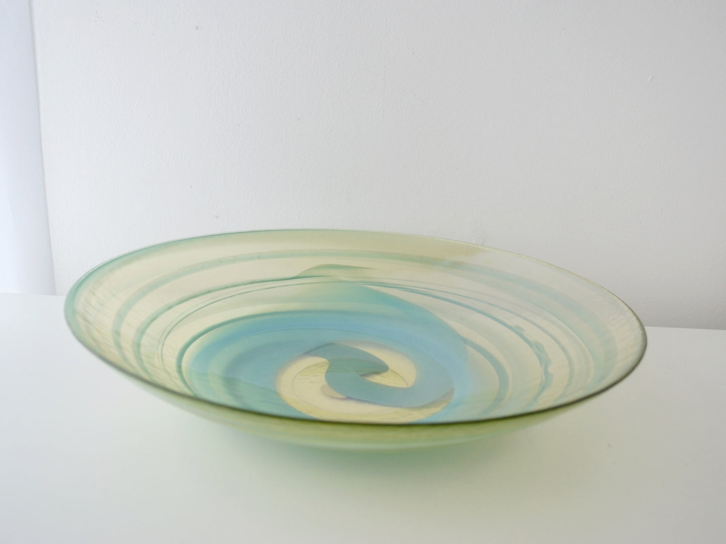 Hand-Blown Murano Glass Centrepiece Bowl — Aqua Spiral, Warm Tinted Clear Glass, Italy circa 1970s