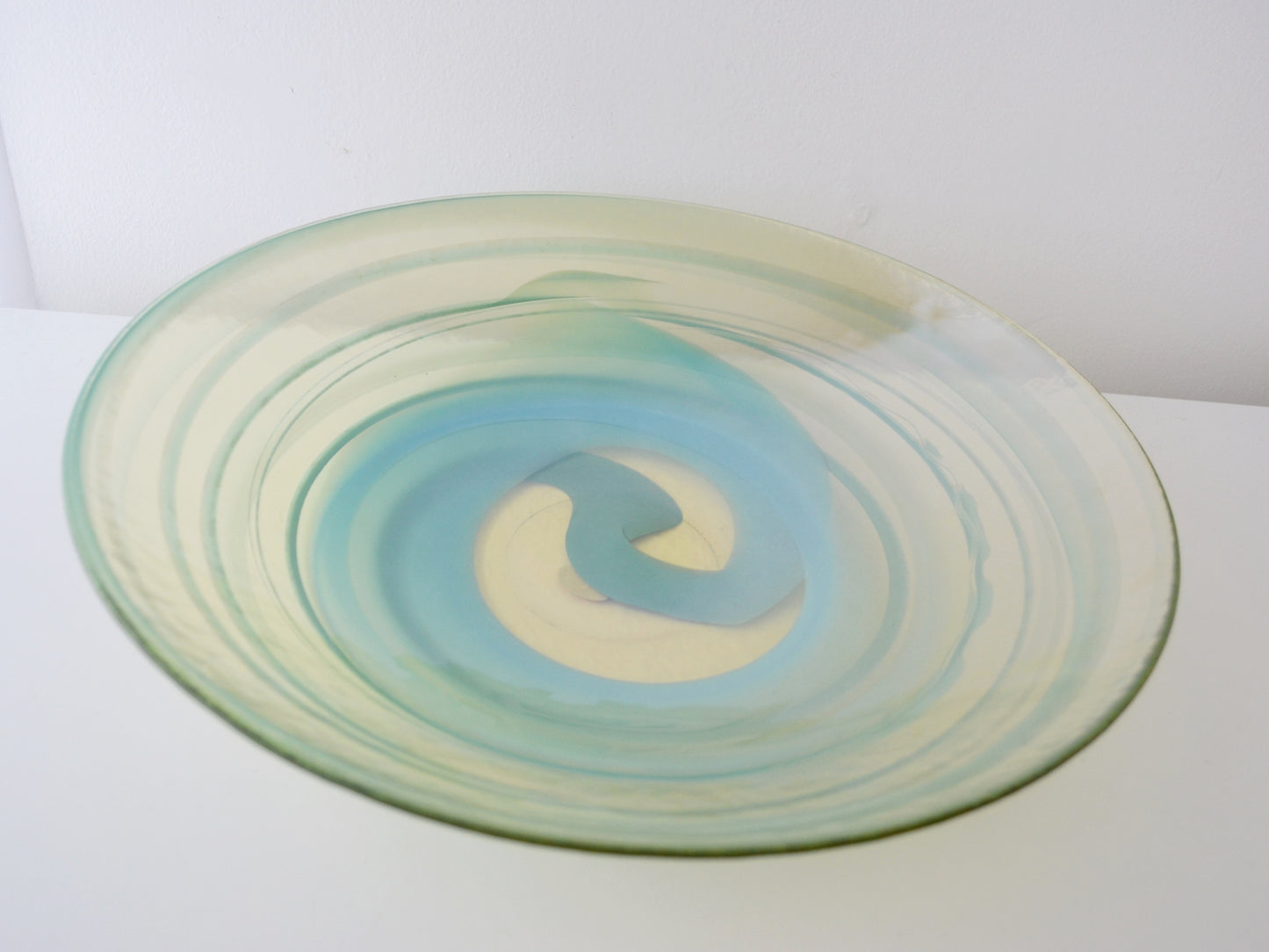 Hand-Blown Murano Glass Centrepiece Bowl — Aqua Spiral, Warm Tinted Clear Glass, Italy circa 1970s