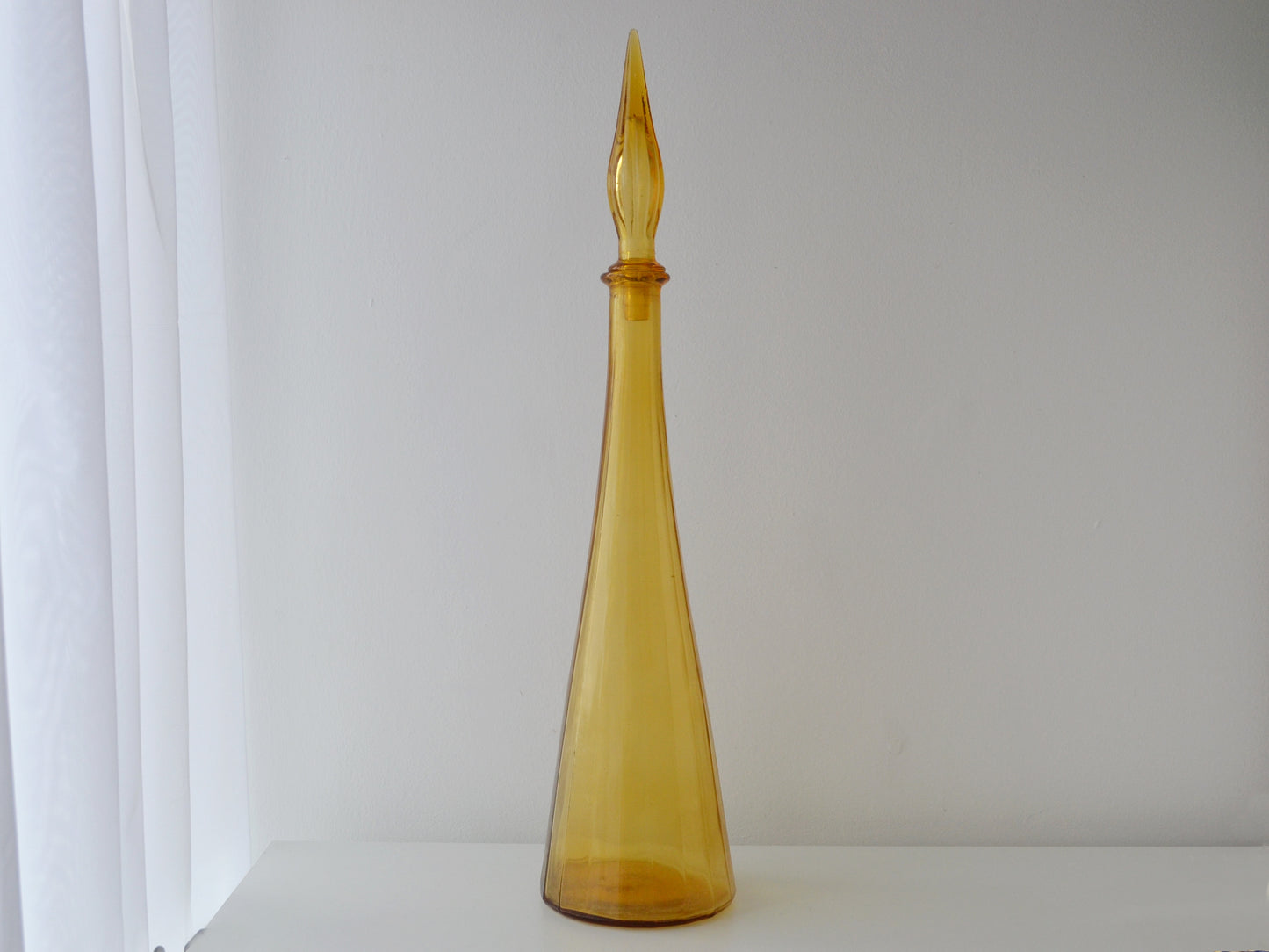 Amber Empoli Glass Genie Bottle Decanter — Tall Faceted Form, Italy circa 1960s