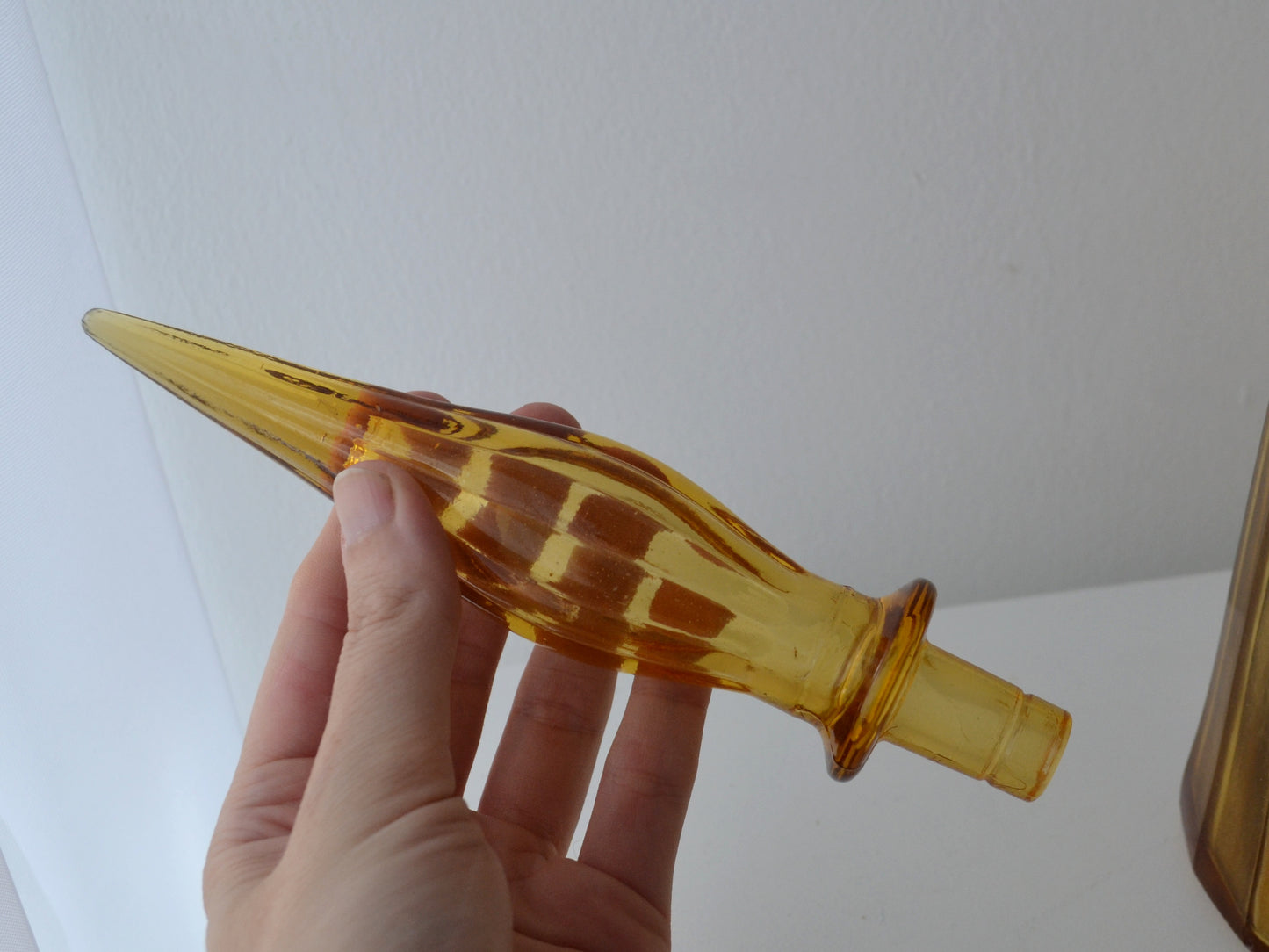 Amber Empoli Glass Genie Bottle Decanter — Tall Faceted Form, Italy circa 1960s