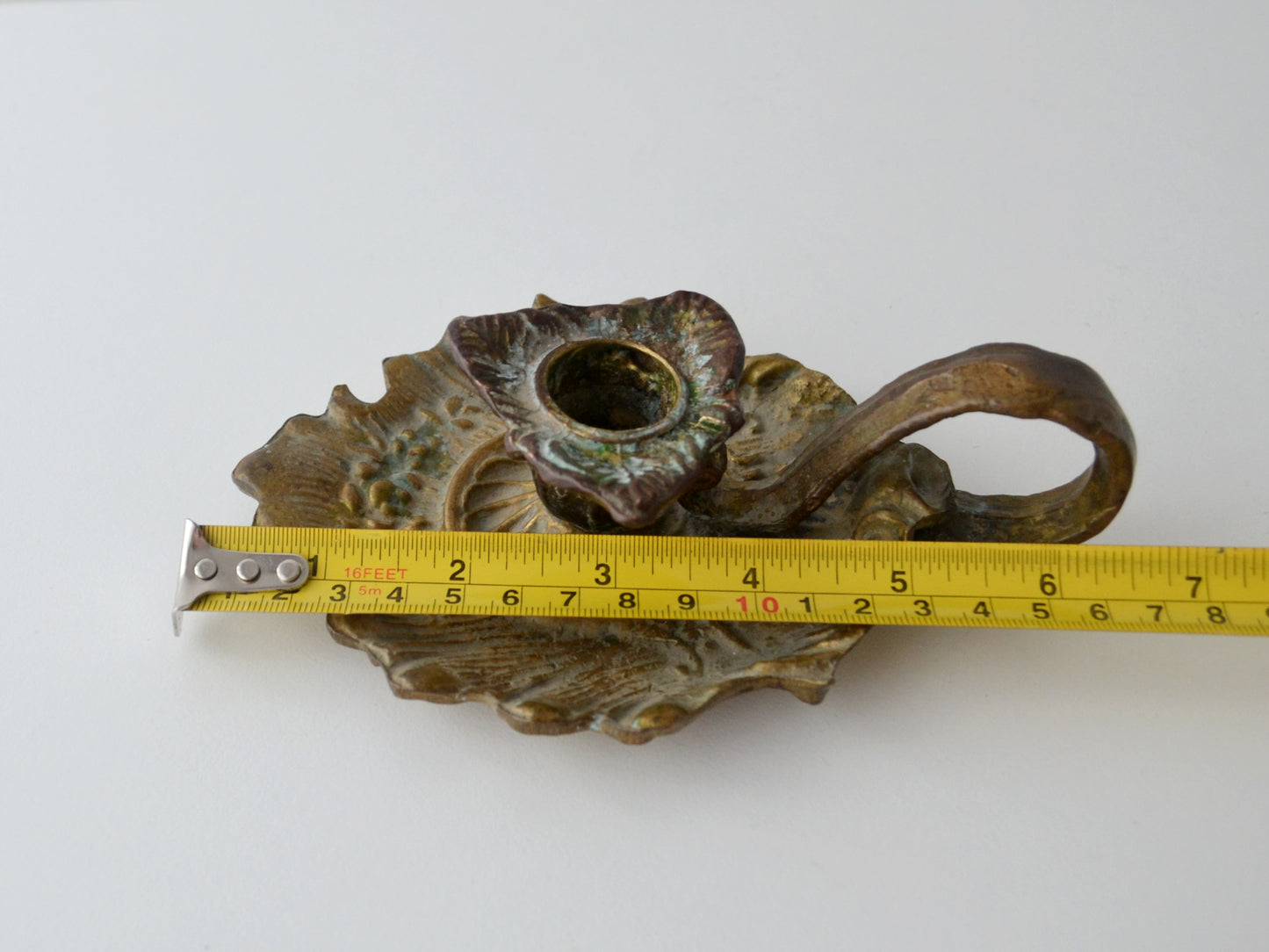 Cast Brass & Bronze Chamberstick, Art Nouveau — Foliate Relief, European circa 1900