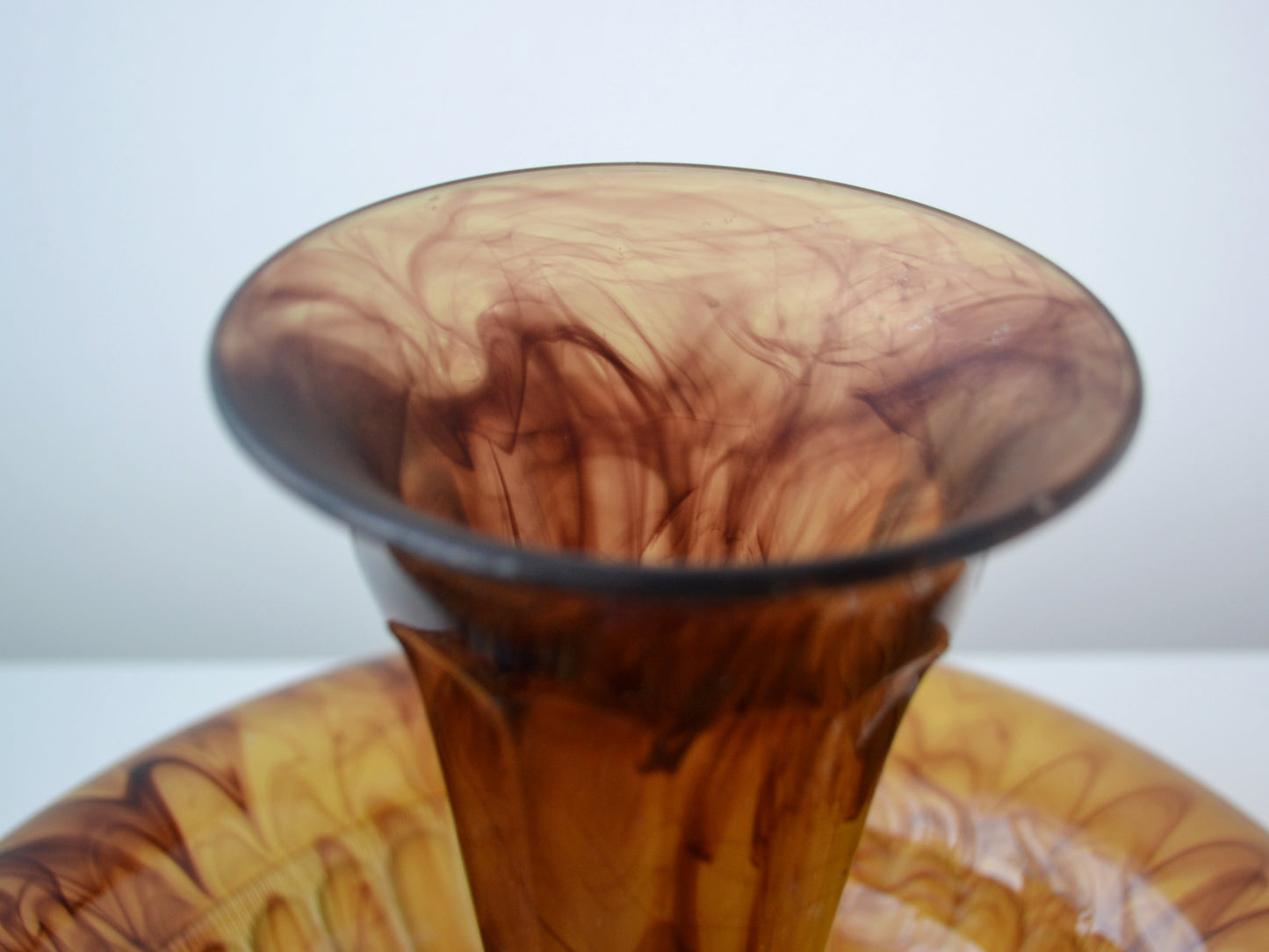 George Davidson Amber Cloud Glass Set — Bowl & Vase, England circa 1930s