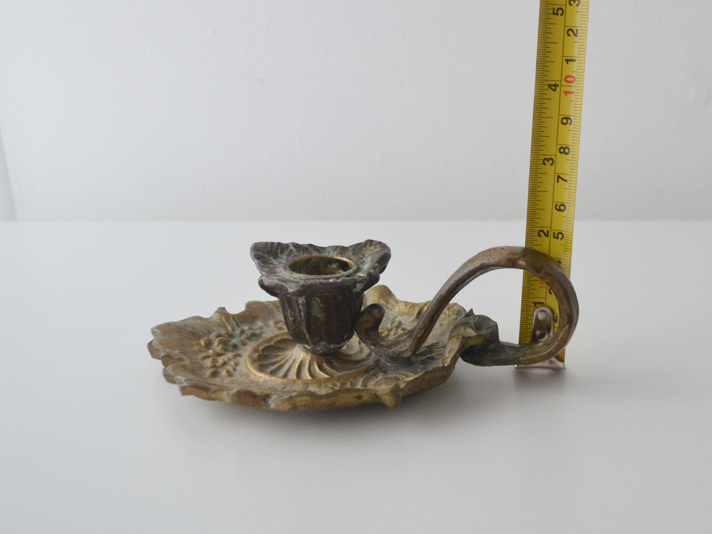 Cast Brass & Bronze Chamberstick, Art Nouveau — Foliate Relief, European circa 1900