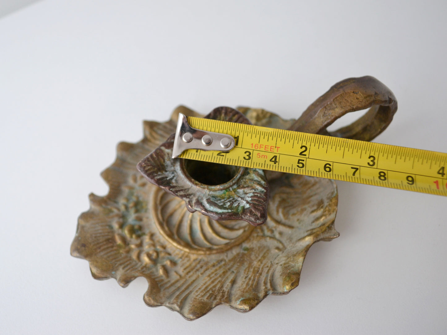 Cast Brass & Bronze Chamberstick, Art Nouveau — Foliate Relief, European circa 1900