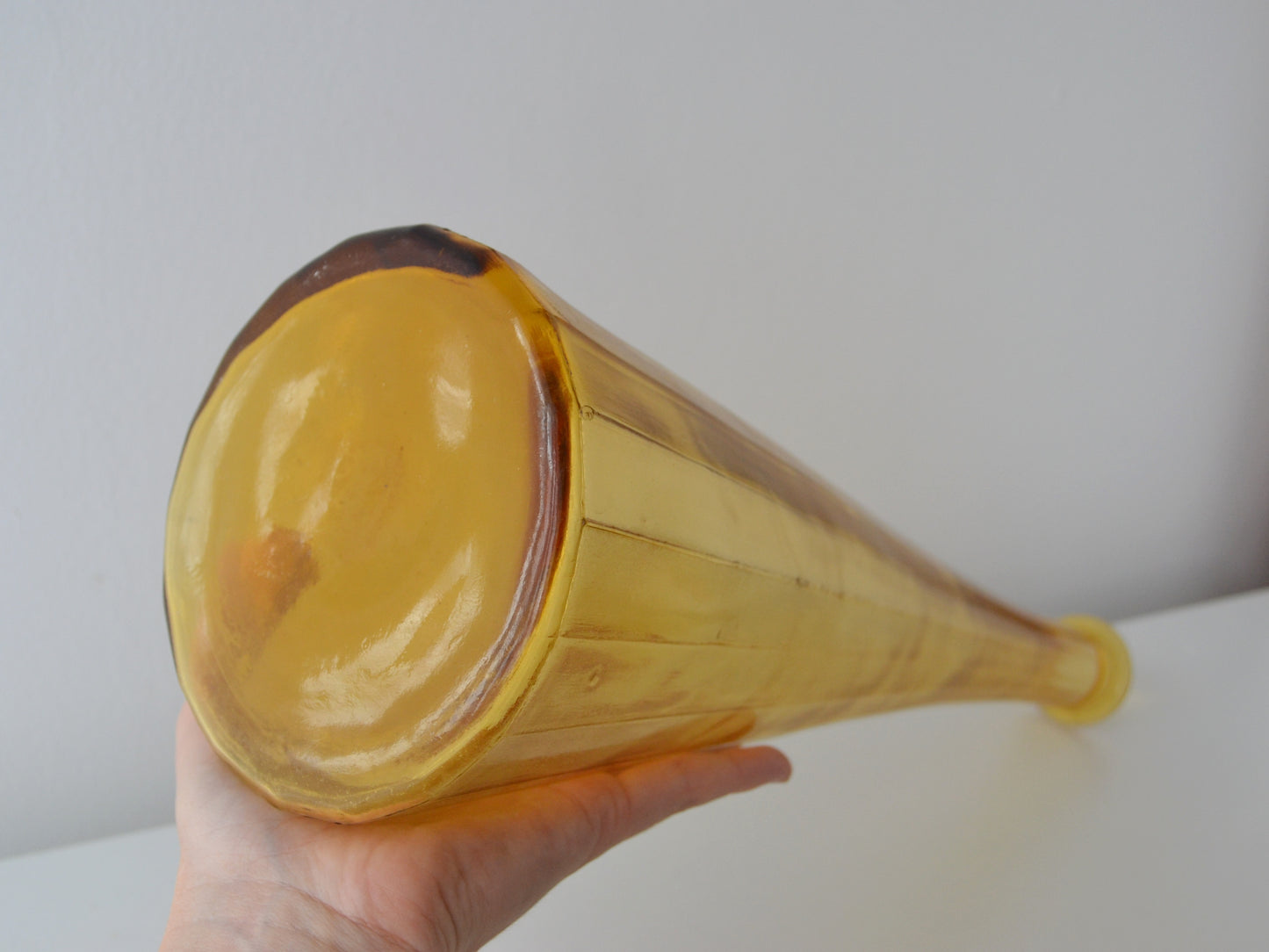 Amber Empoli Glass Genie Bottle Decanter — Tall Faceted Form, Italy circa 1960s