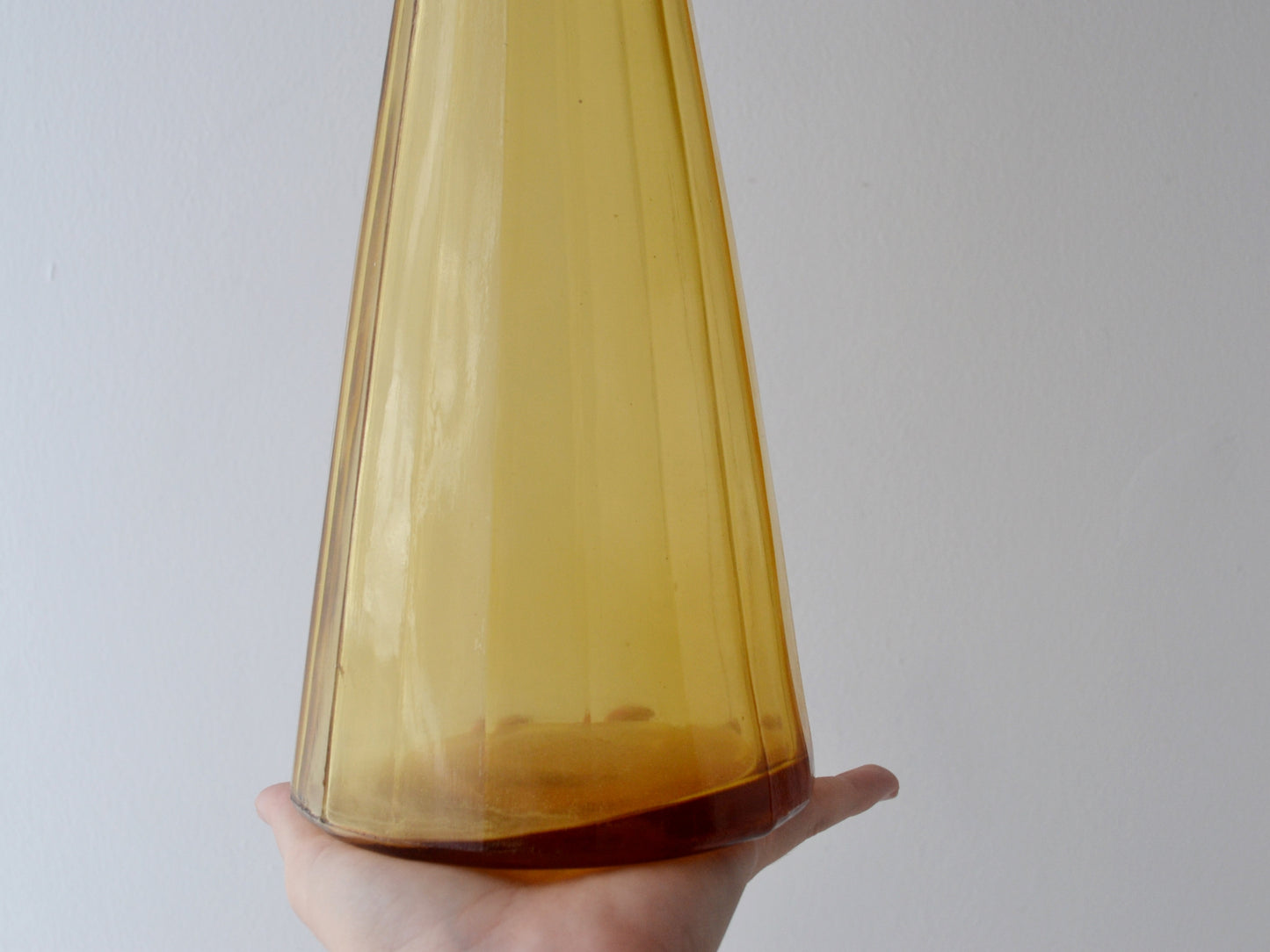Amber Empoli Glass Genie Bottle Decanter — Tall Faceted Form, Italy circa 1960s