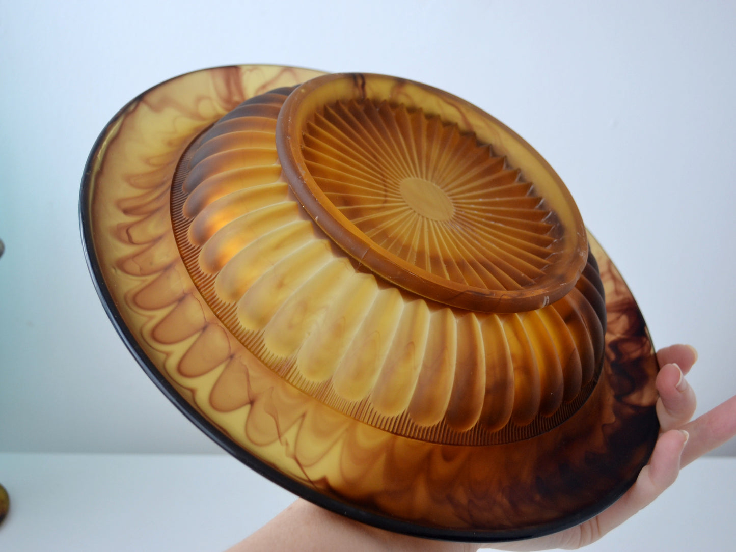 George Davidson Amber Cloud Glass Set — Bowl & Vase, England circa 1930s