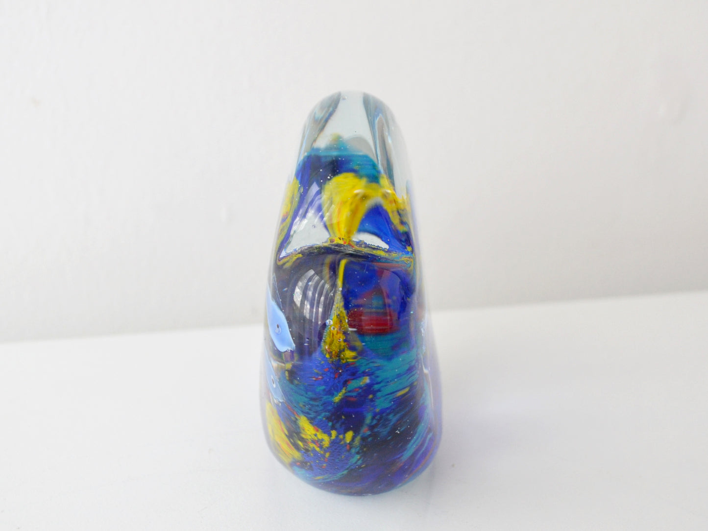 Murano Style Art Glass Aquarium Block — Hand Blown Fish & Coral Sculpture, Italy circa 1960s-80s