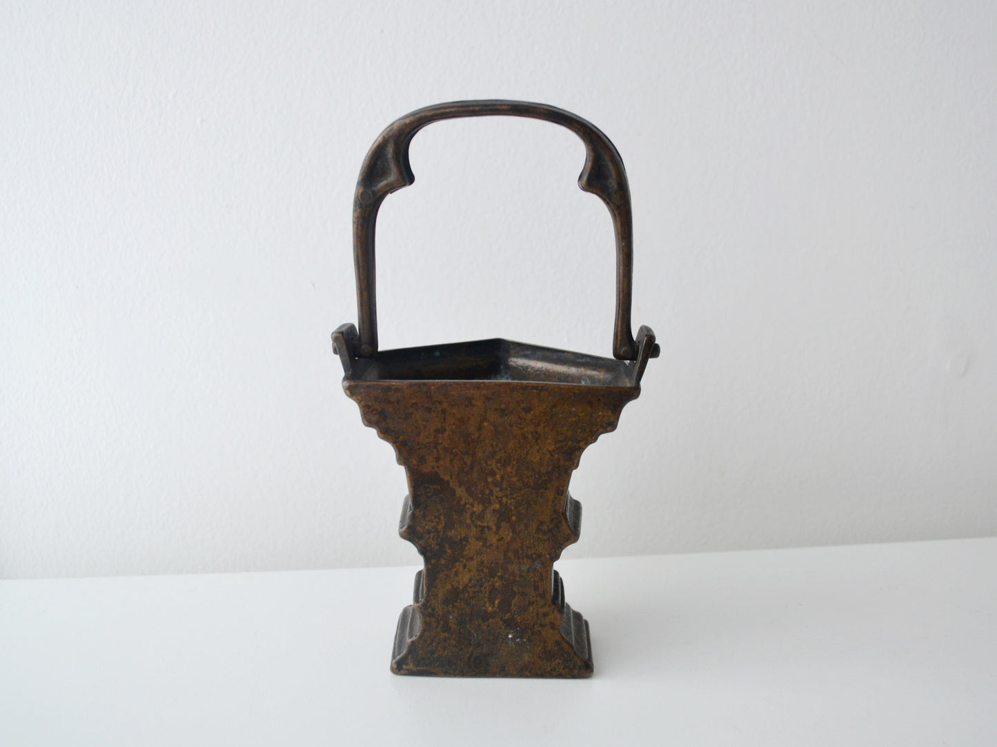 Cast Bronze Gothic Holy Water Stoup — Trefoil Handle, Wall-Mounted, European circa 1900