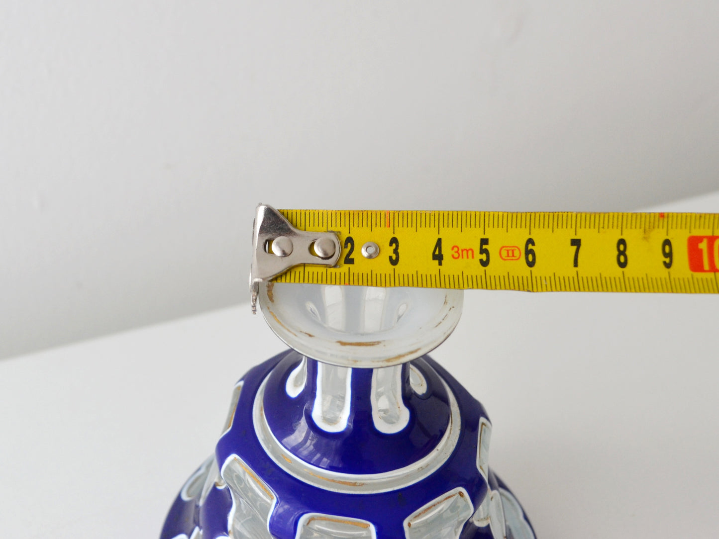 Antique Bohemian Cased Glass Scent Bottle — Cobalt Overlay with Gilt Detail, 19th Century
