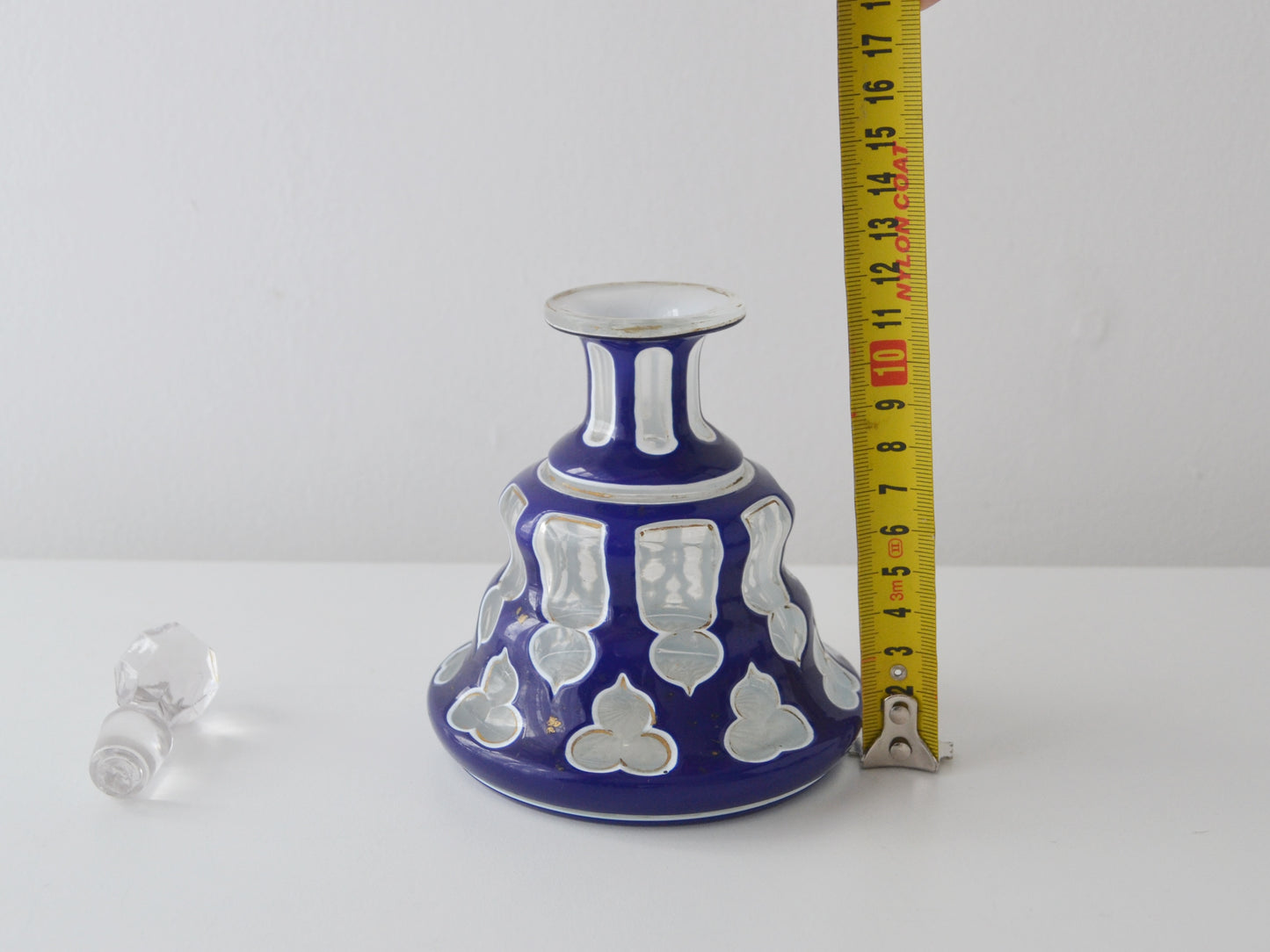 Antique Bohemian Cased Glass Scent Bottle — Cobalt Overlay with Gilt Detail, 19th Century