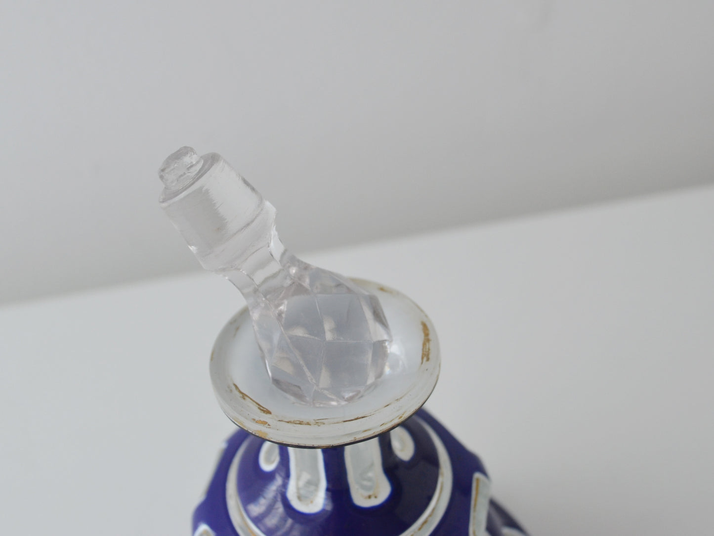 Antique Bohemian Cased Glass Scent Bottle — Cobalt Overlay with Gilt Detail, 19th Century