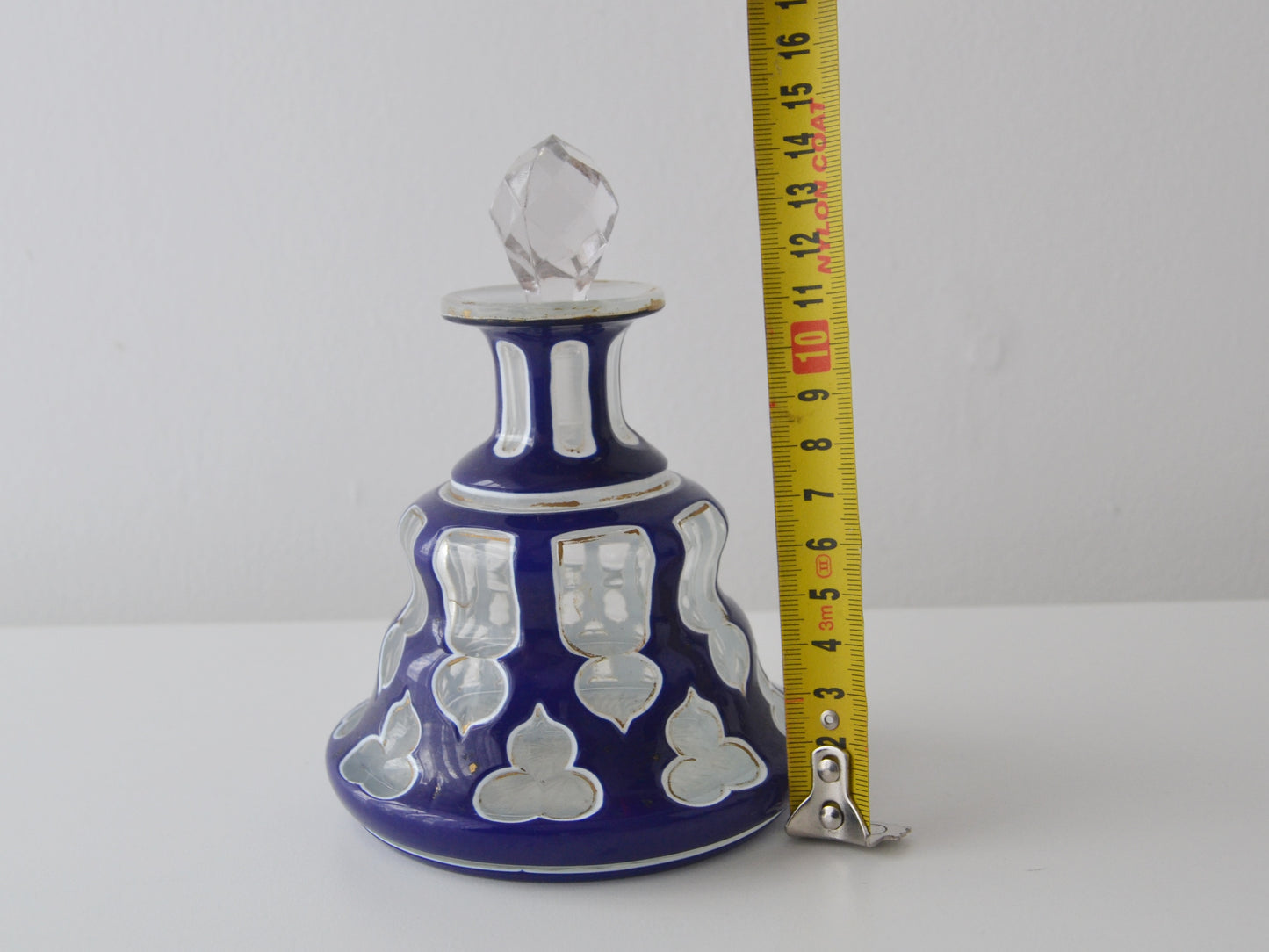 Antique Bohemian Cased Glass Scent Bottle — Cobalt Overlay with Gilt Detail, 19th Century