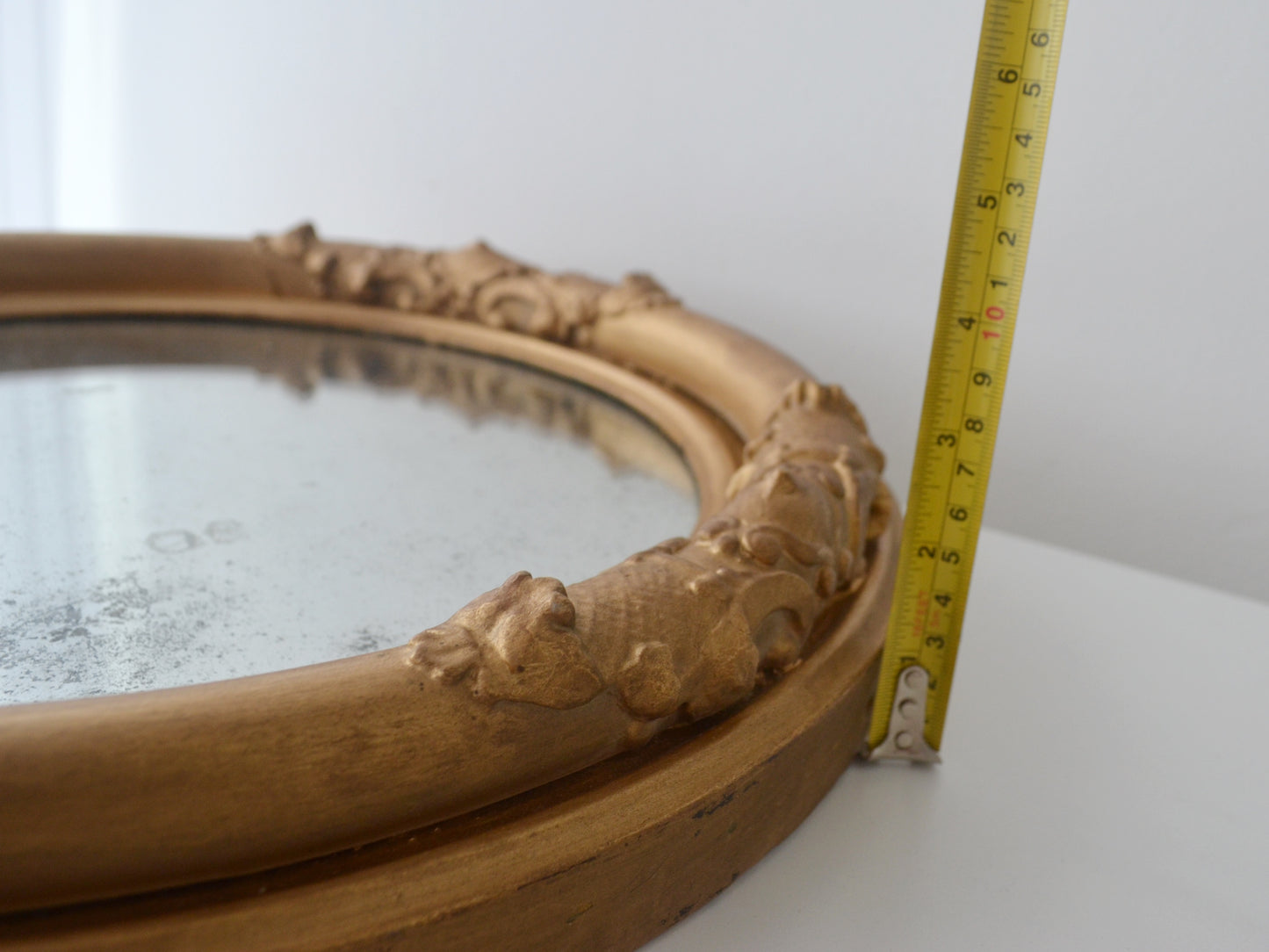 Antique Ornate Gesso Barbola Round Wall Mirror — Foxed Glass, Gilt Frame, England circa 1880–1900