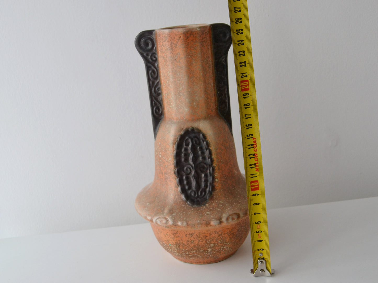 Bohemian Art Deco Vase, Ditmar Urbach Style — Orange & Chocolate, 26cm