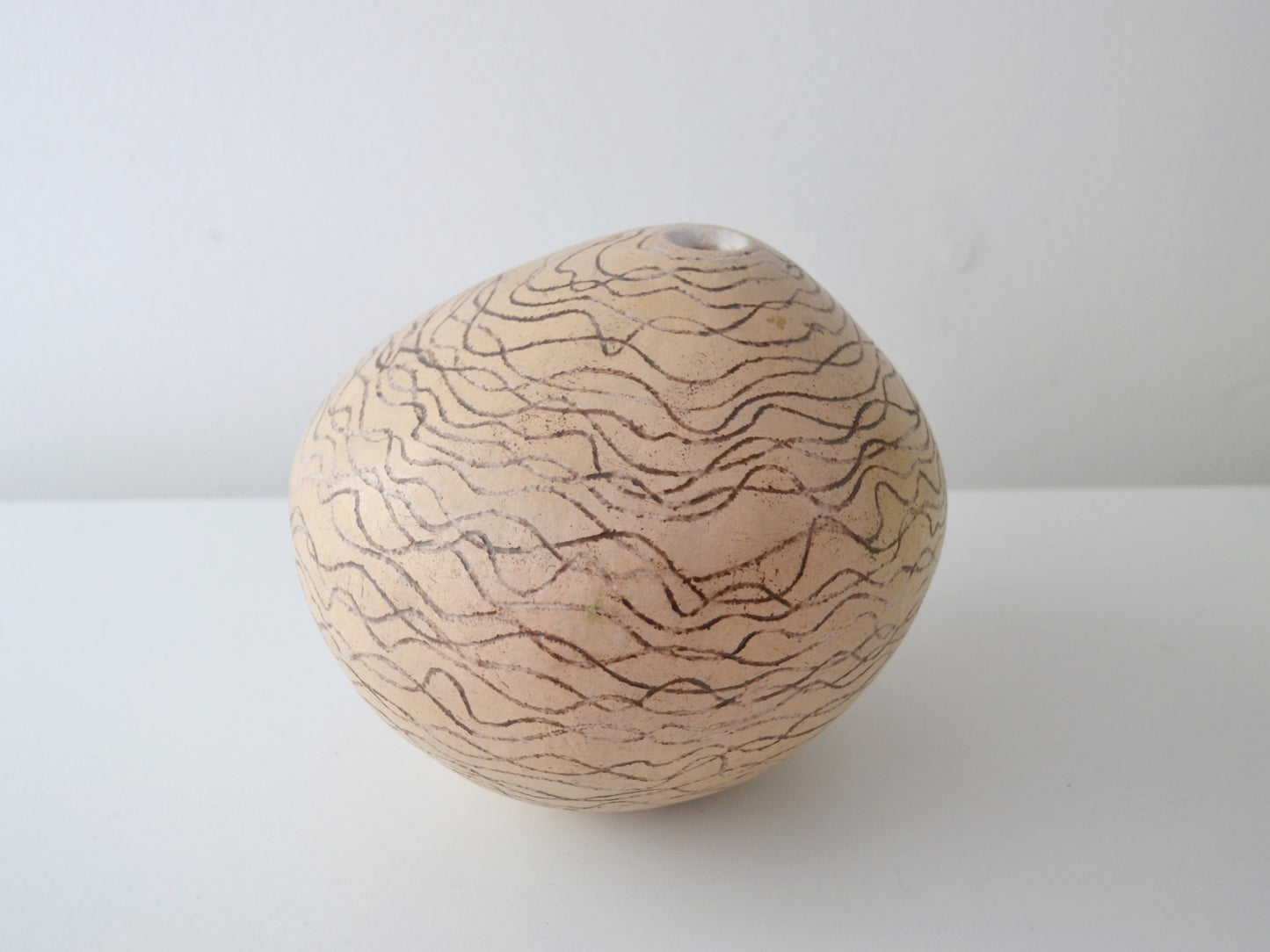Sgraffito Ceramic Weed Pot — Globe Form, Studio Pottery, Europe Mid-Late 20th Century