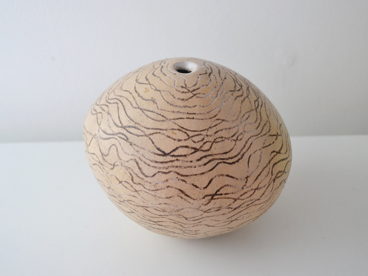 Sgraffito Ceramic Weed Pot — Globe Form, Studio Pottery, Europe Mid-Late 20th Century