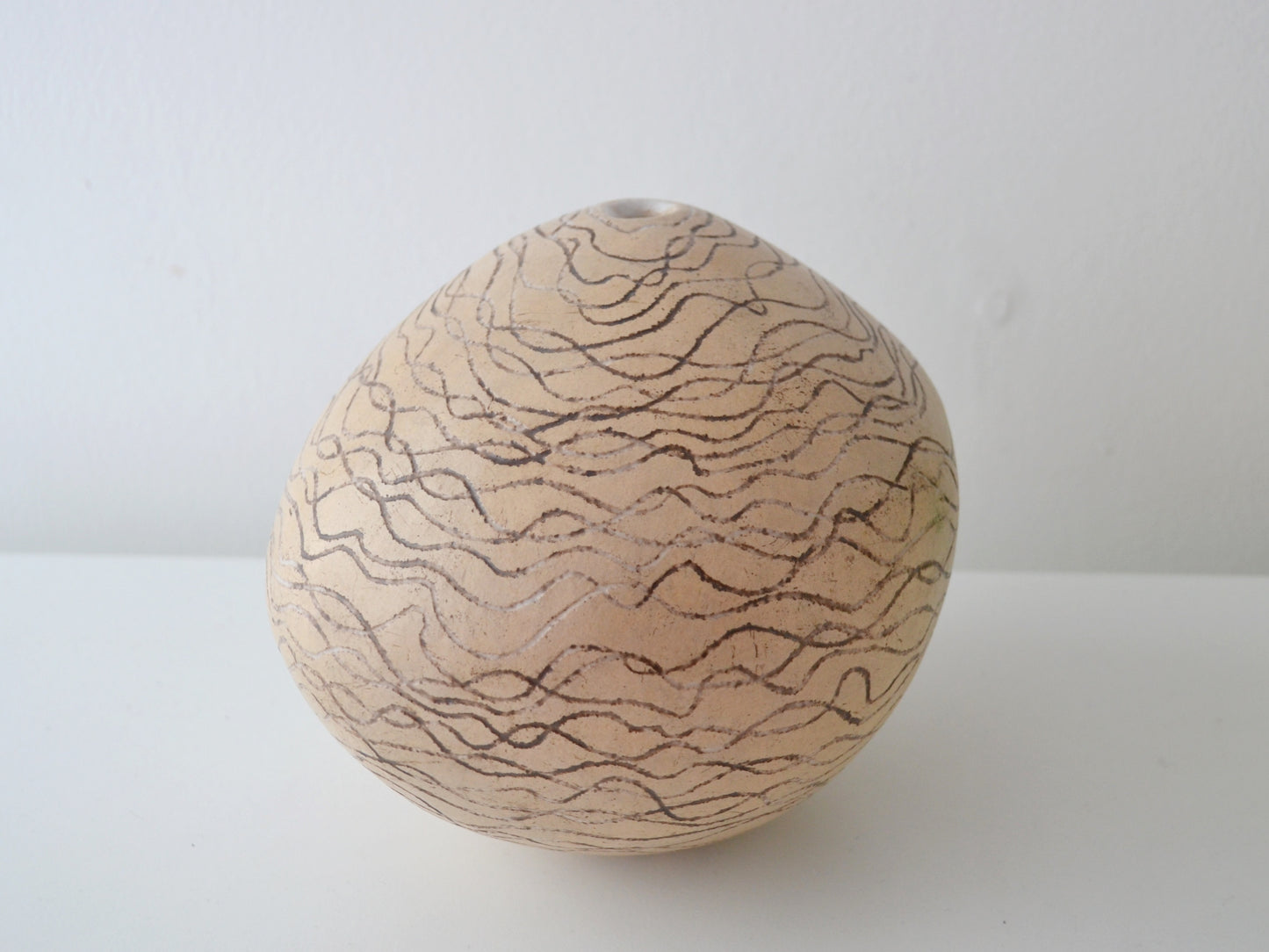 Sgraffito Ceramic Weed Pot — Globe Form, Studio Pottery, Europe Mid-Late 20th Century