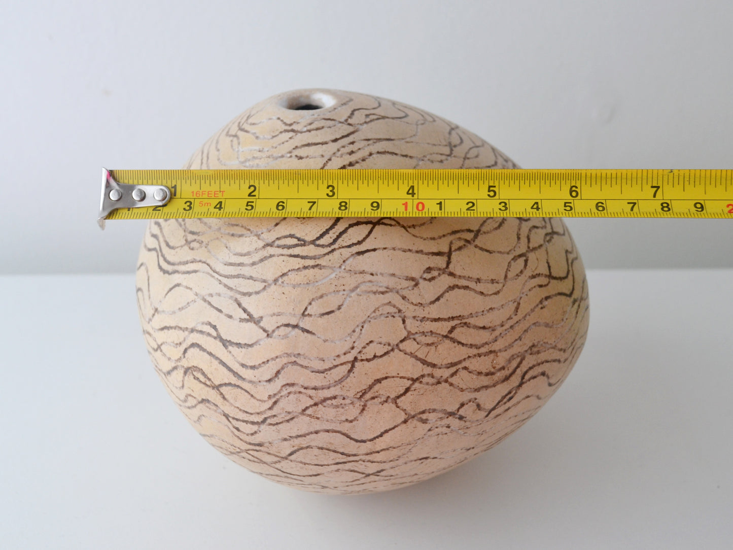 Sgraffito Ceramic Weed Pot — Globe Form, Studio Pottery, Europe Mid-Late 20th Century