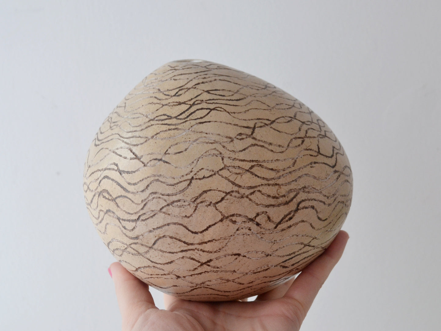 Sgraffito Ceramic Weed Pot — Globe Form, Studio Pottery, Europe Mid-Late 20th Century