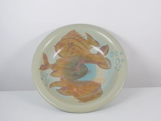 Gray's Pottery hand-painted fish charger, pattern A1017, Hanley circa 1932. Art Deco satin glaze, excellent condition. Rare early A-series piece.
