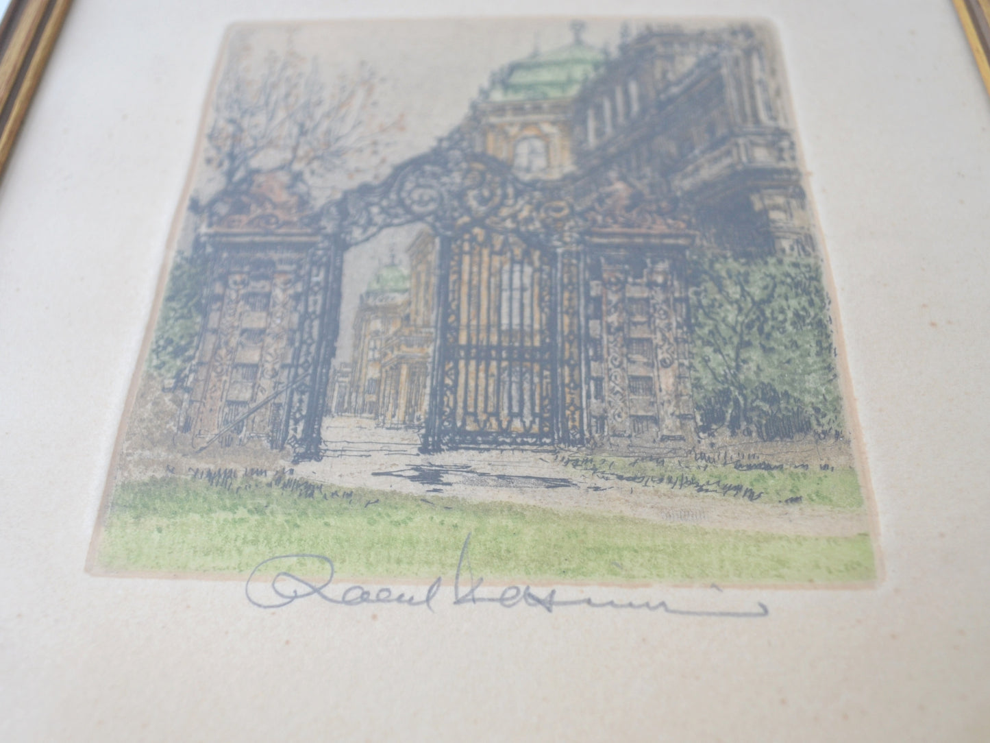 Robert Kasimir Colour Etching — Belvedere Gate, Vienna, Hand Signed, Austria circa 1920s–30s