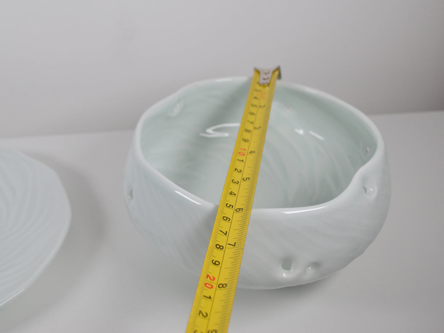 Joanna Howells Porcelain Berry Bowl & Plate — Celadon Glaze, Signed, Wales circa 2000s