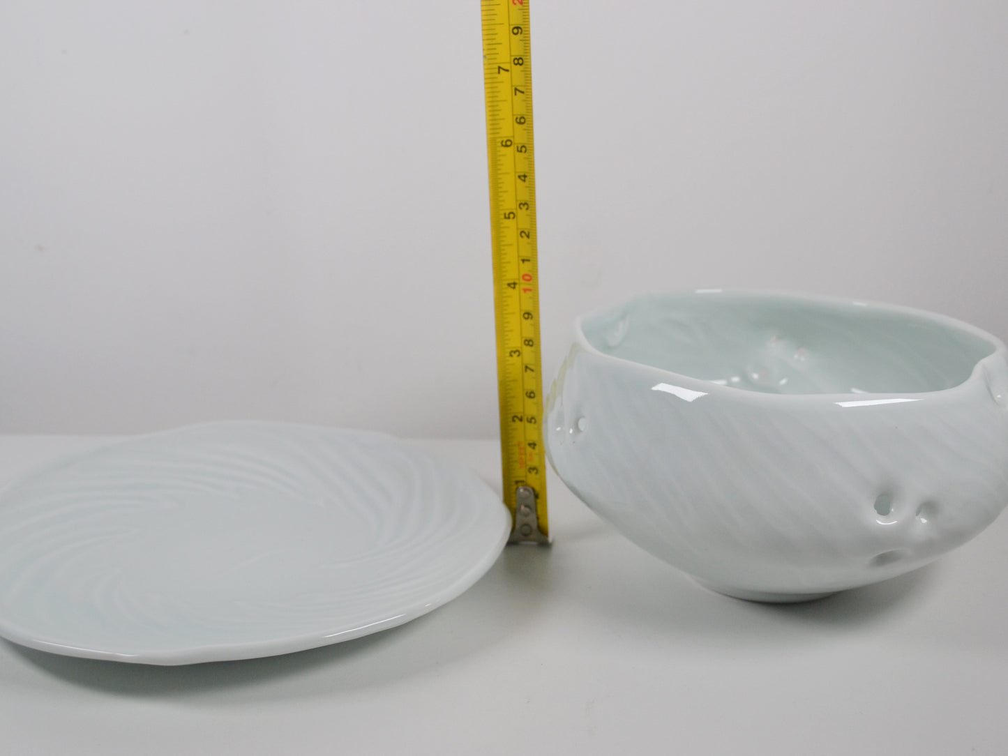 Joanna Howells Porcelain Berry Bowl & Plate — Celadon Glaze, Signed, Wales circa 2000s