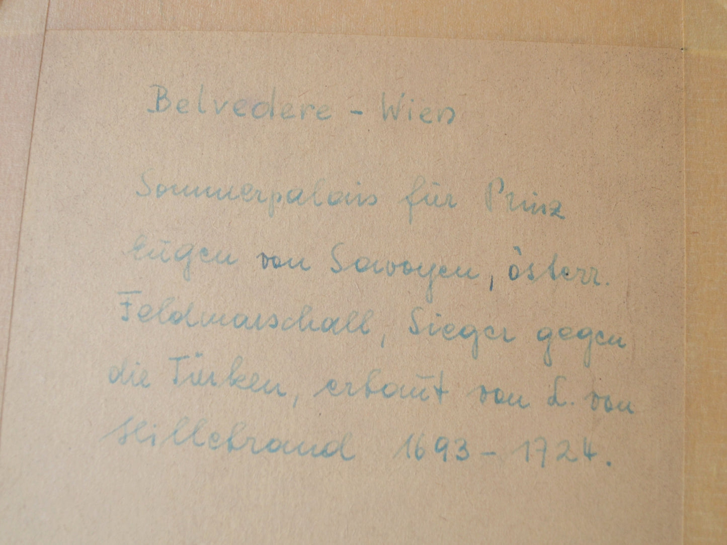 Handwritten German subject note on reverse, Robert Kasimir Belvedere etching, Vienna.
