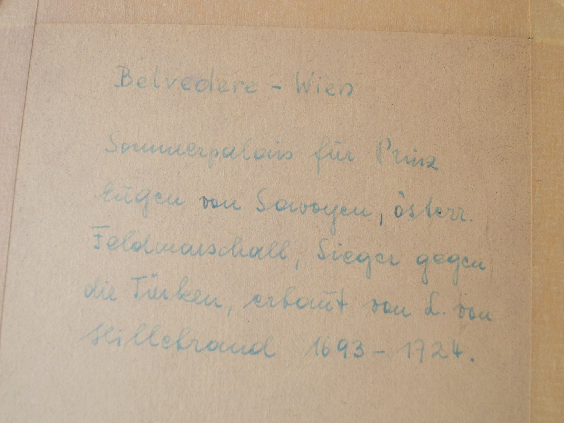 Handwritten German subject note on reverse, Robert Kasimir Belvedere etching, Vienna.
