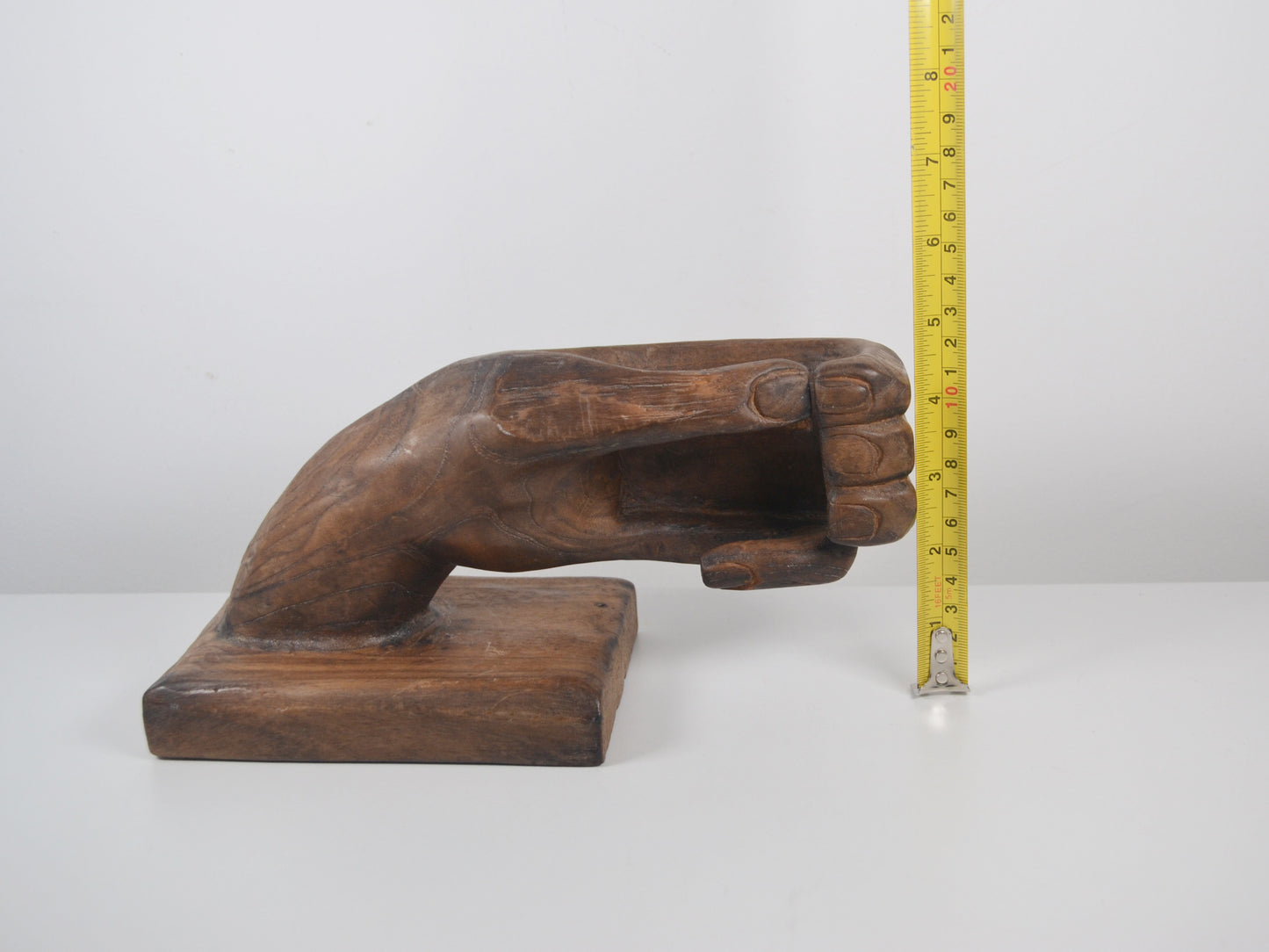 Hand-Carved Hardwood Hand Sculpture & Vide Poche — Brutalist Folk Art, circa 1960s–1970s