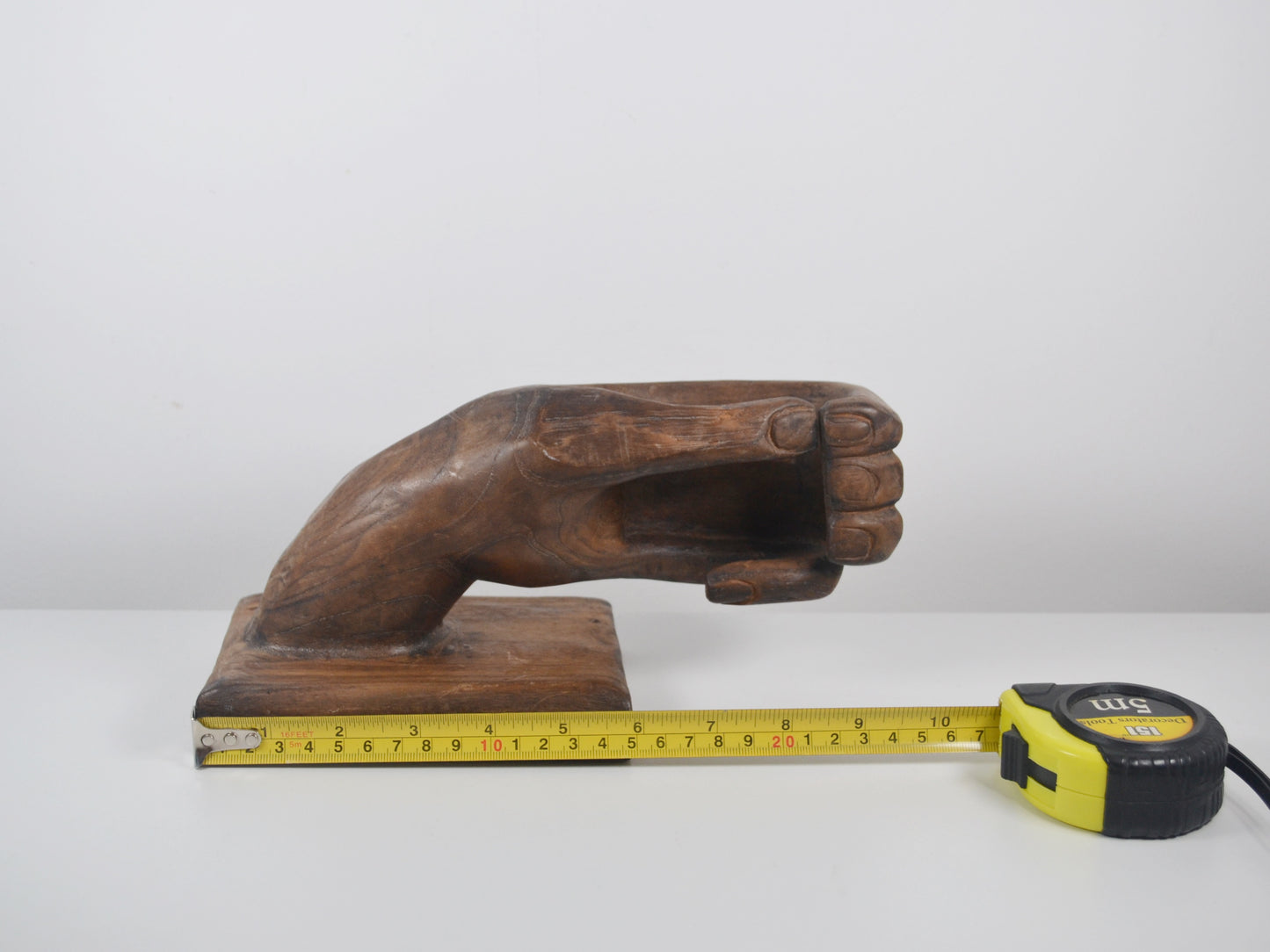 Hand-Carved Hardwood Hand Sculpture & Vide Poche — Brutalist Folk Art, circa 1960s–1970s